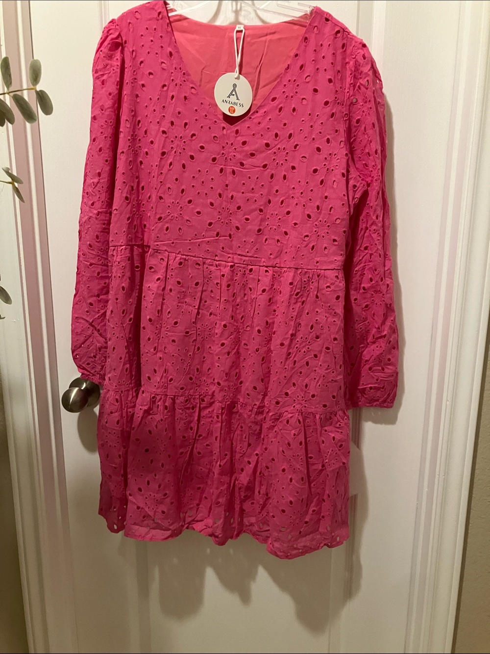 Hot Pink Eyelet Tiered Mini Dress